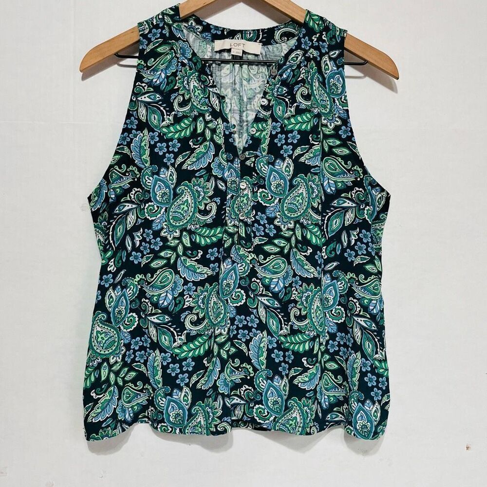 LOFT Green Paisley Print Sleeveless Top   Size M